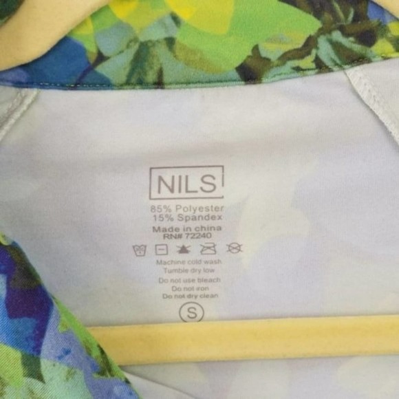 NILS Asymmetric Zip Neck Pullover Cinch Side Floral Workout Top Green Size Small - Picture 5 of 6